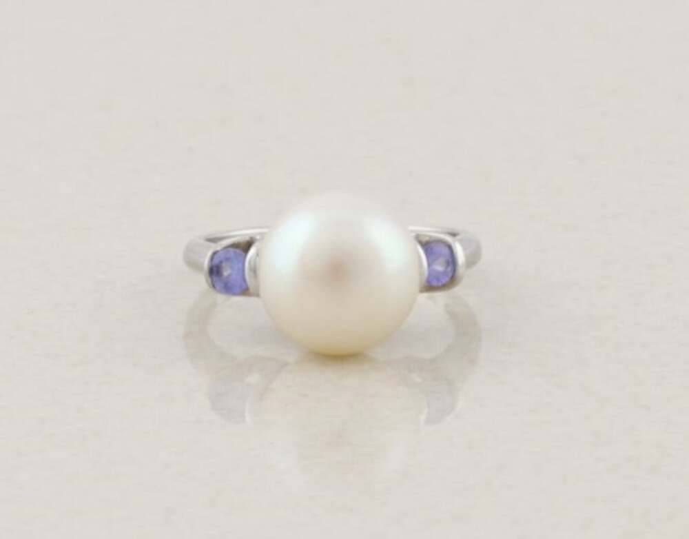 Sterling Silver Honora Pearl & Tanzanite Ring Size 6 1/4